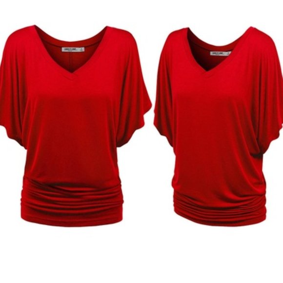 Women's Short Sleeve V-Neck Dolman Top - Picture 1 of 4